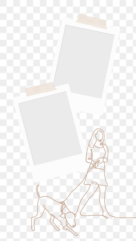 Instant photo png frame cut out, woman walking a dog element graphic