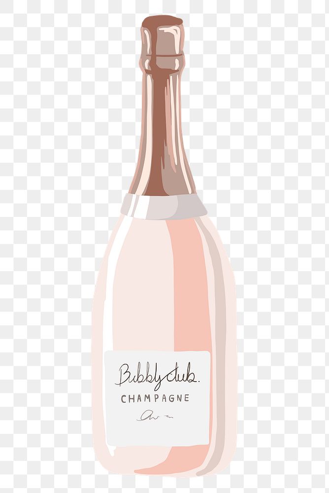 Champagne bottle png sticker, pink alcoholic drinks illustration