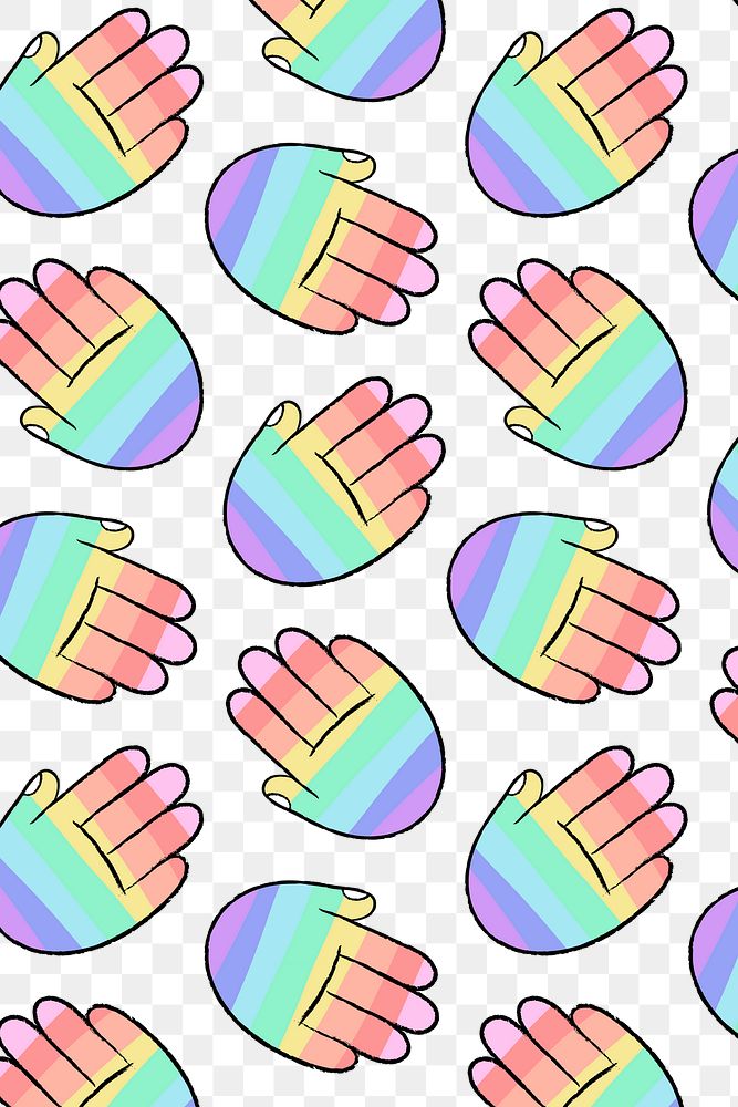 LGBTQ+ rainbow background png transparent, hand doodle pattern