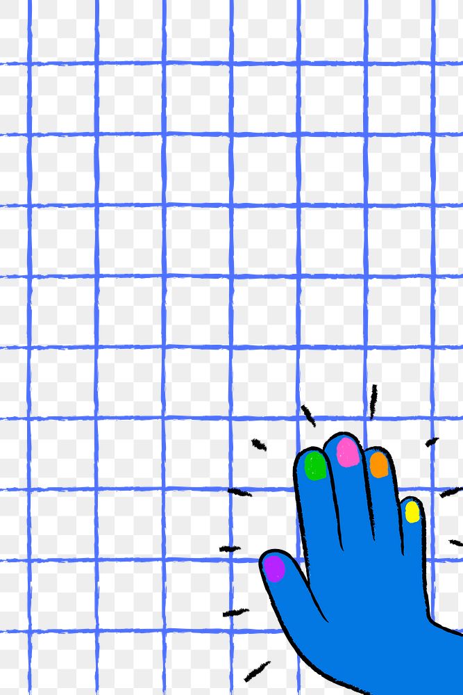 Blue grid pattern png background, funky hand doodle in transparent design