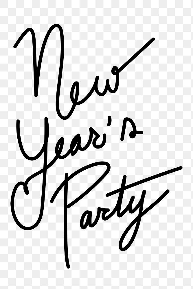 New Year's party png sticker typography, hand drawn minimal ink design