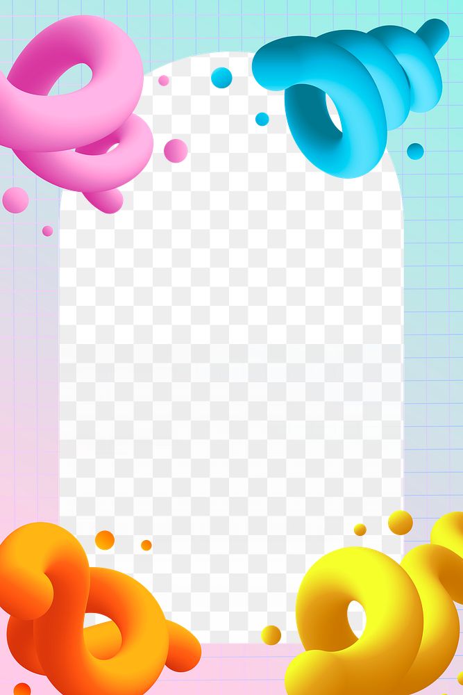 Grid png frame transparent background, abstract 3D shapes in colorful design