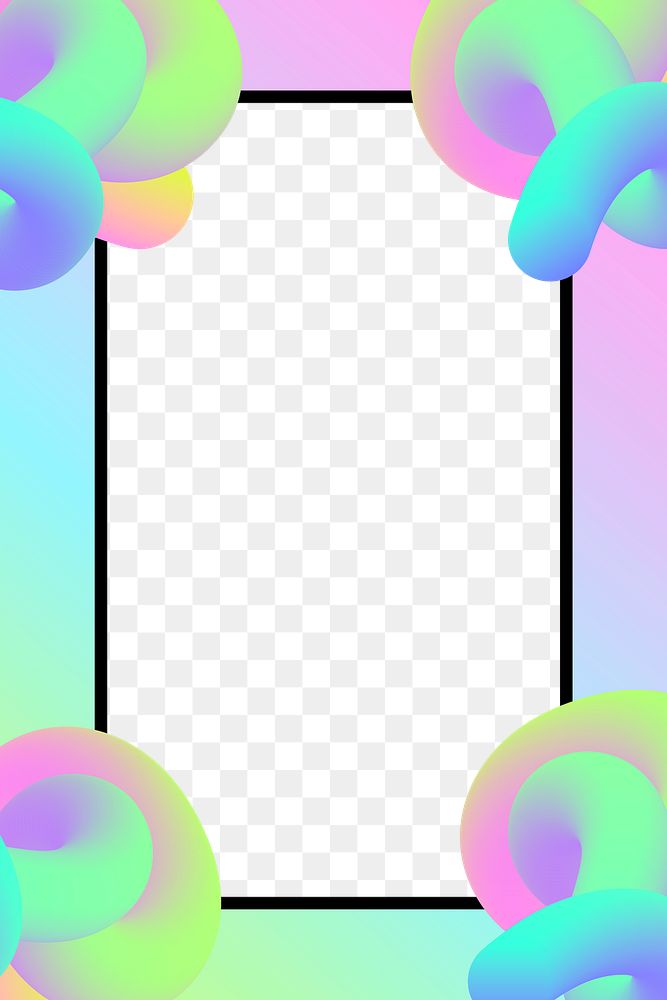 Green gradient png frame, 3D abstract shapes on transparent background