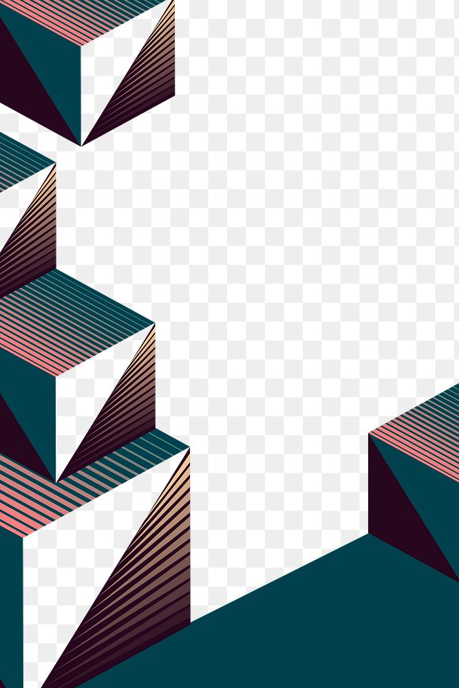Geometric png border frame, 3d cube retro graphic design on transparent background