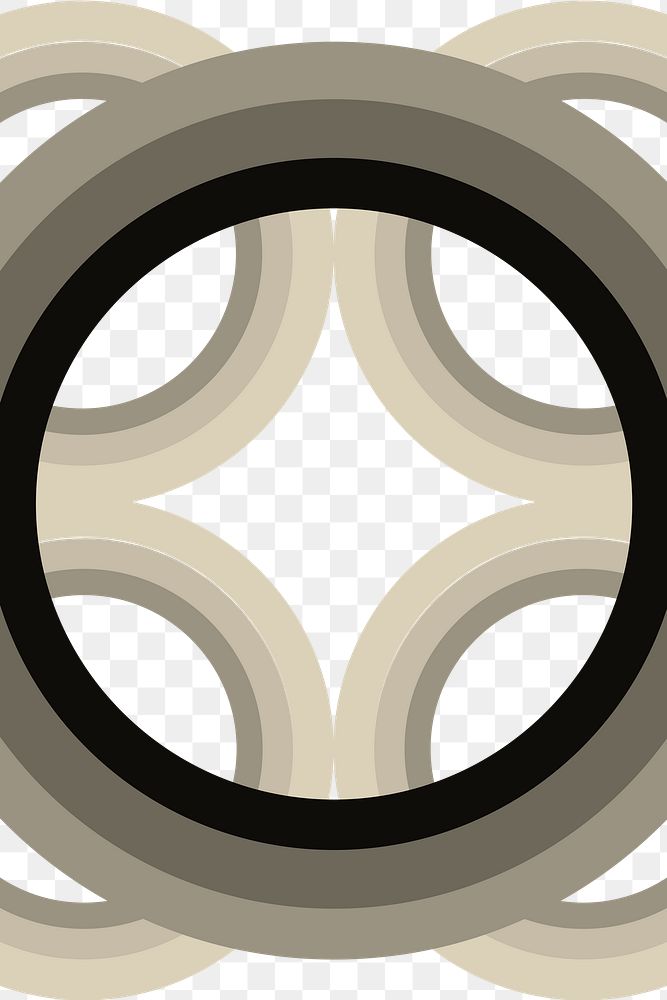 Geometric png frame, round retro design, hypnotic art transparent background