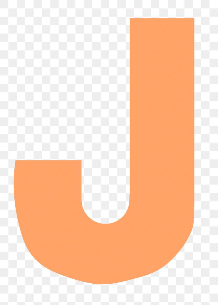 J shape png clipart, orange alphabet collage element on transparent background