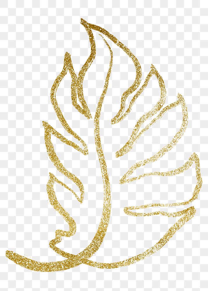 Gold leaf png sticker, minimal botanical illustration for bullet journal, transparent background