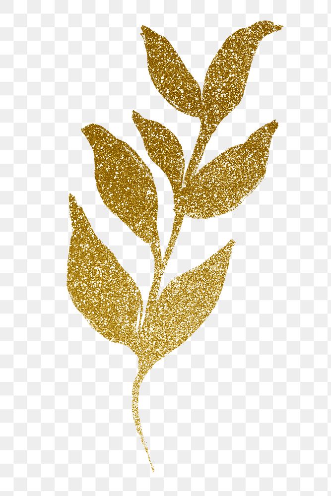 Gold leaf png sticker, minimal botanical illustration for scrapbook, transparent background