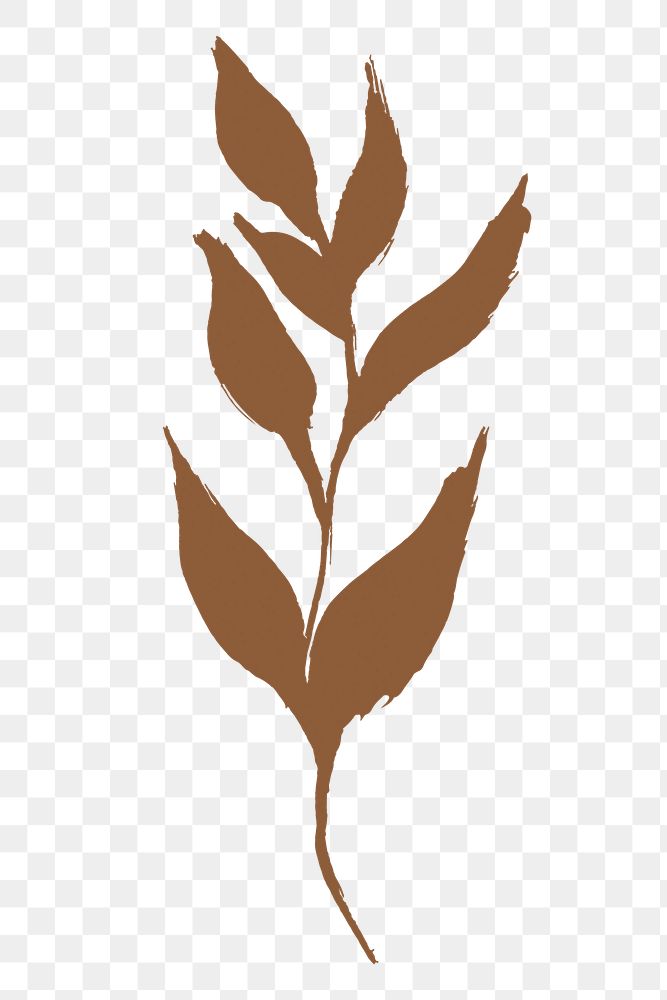 Brown leaf png sticker, simple botanical collage element on transparent background