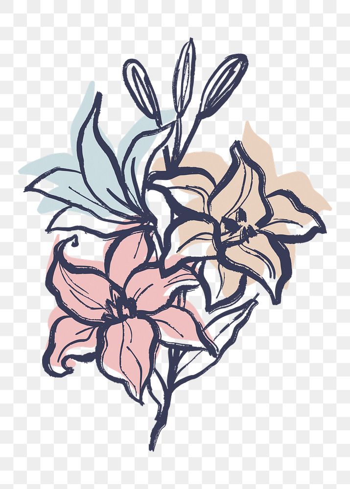 Vintage pink lilies png sticker, pastel watercolor graphic on transparent background