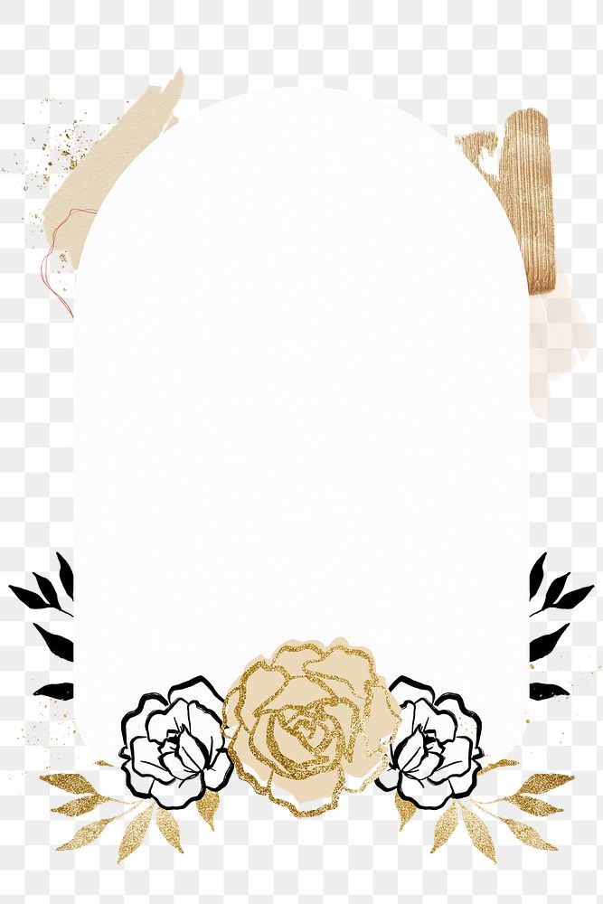 Botanical arch png frame, golden rose, simple design on transparent background