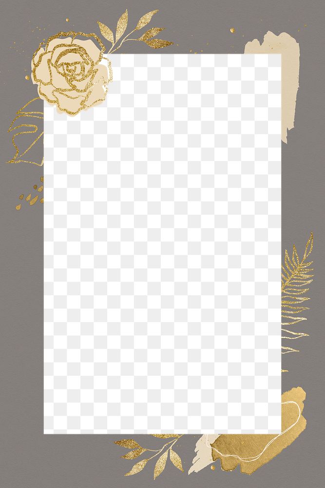 Rectangular png frame, simple botanical design for wedding card, transparent background