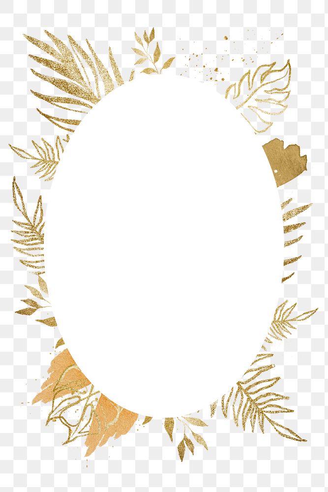 Aesthetic gold png frame, golden leaf design illustration for wedding card, transparent background