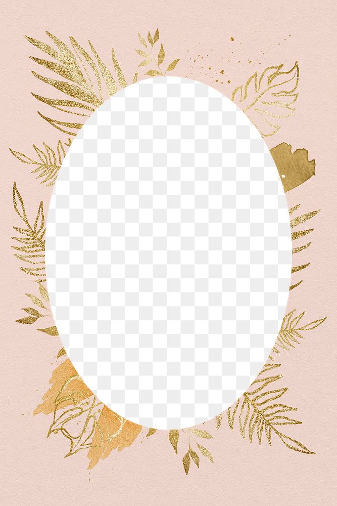 Oval botanical png frame, golden leaf design illustration for wedding card, transparent design
