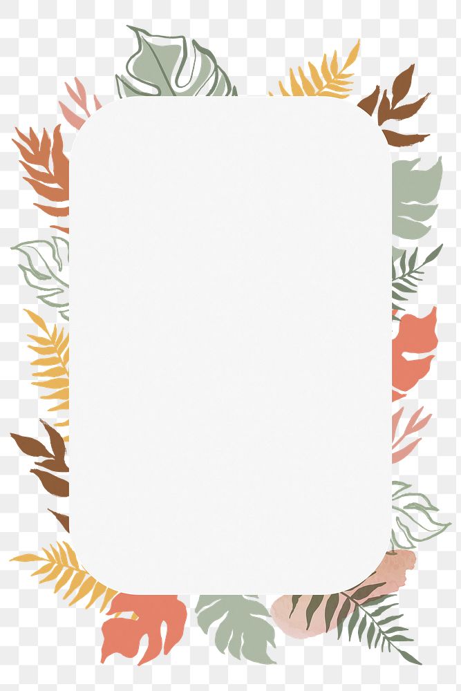 Leaf png frame, abstract botanical line drawing style, transparent background