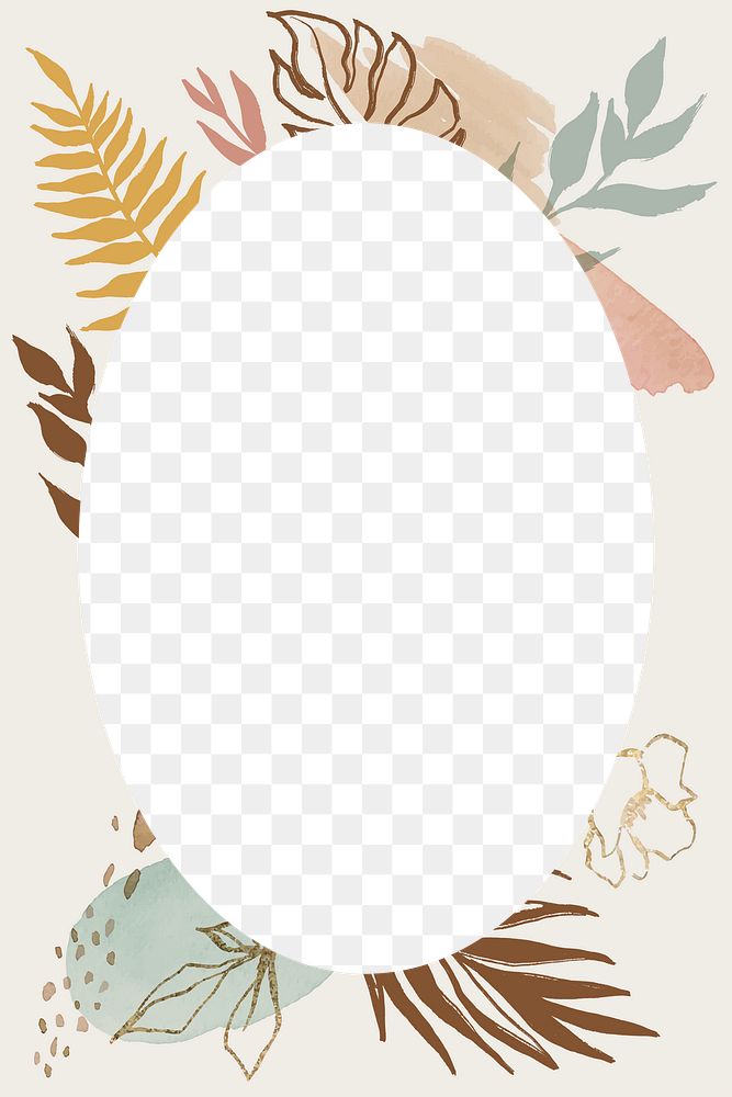 Simple leaf png frame, botanical illustration transparent background