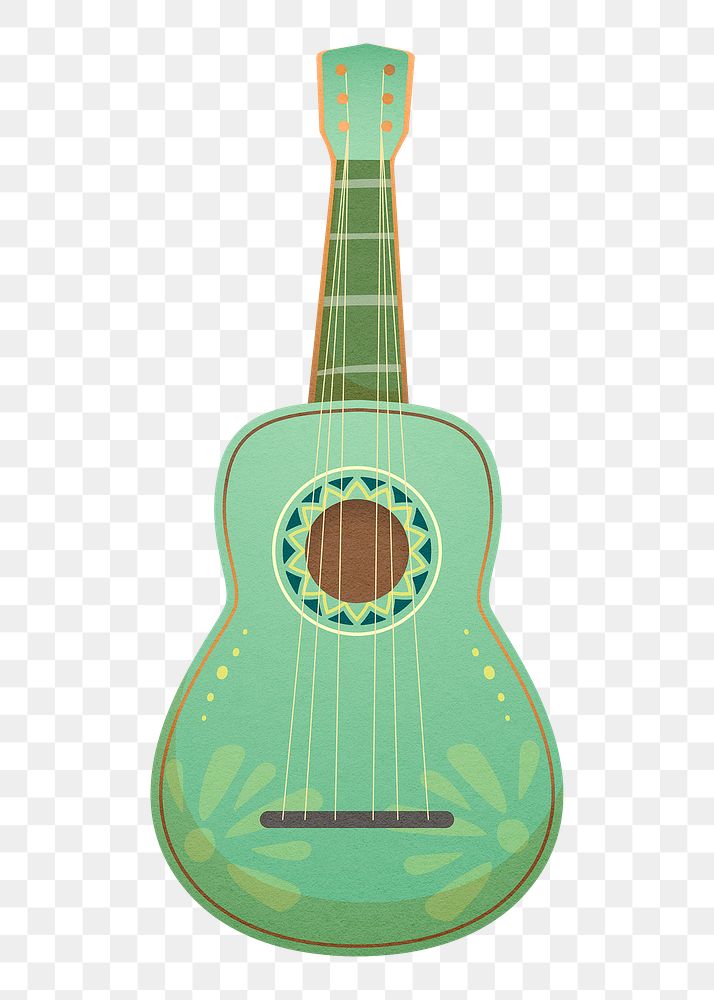 Green guitar doodle png sticker transparent background