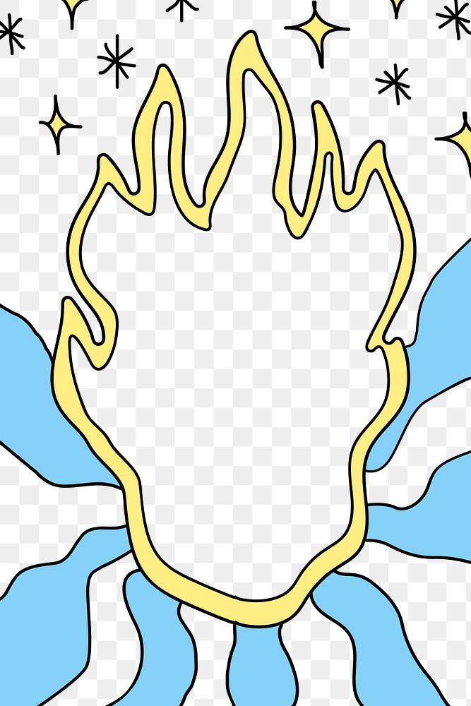 Abstract png frame, transparent background yellow doodle flame