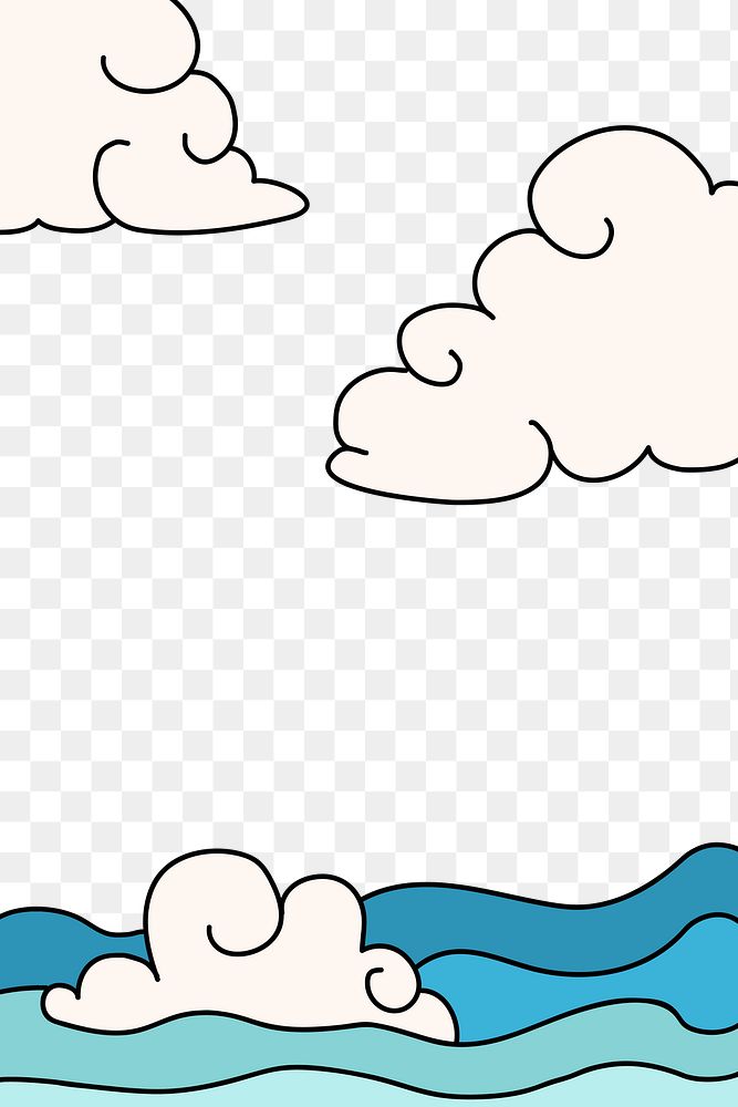 Cute doodle png cloudy ocean collage element 