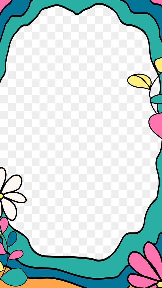 Cute frame png, colorful doodle flower design