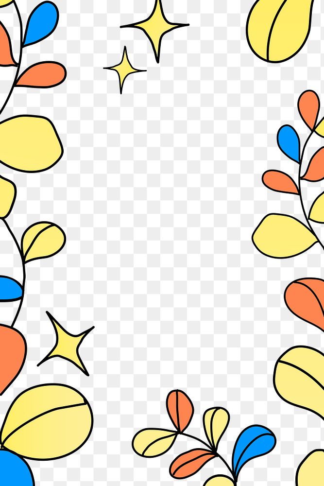 Colorful leaves png frame, doodle design transparent background
