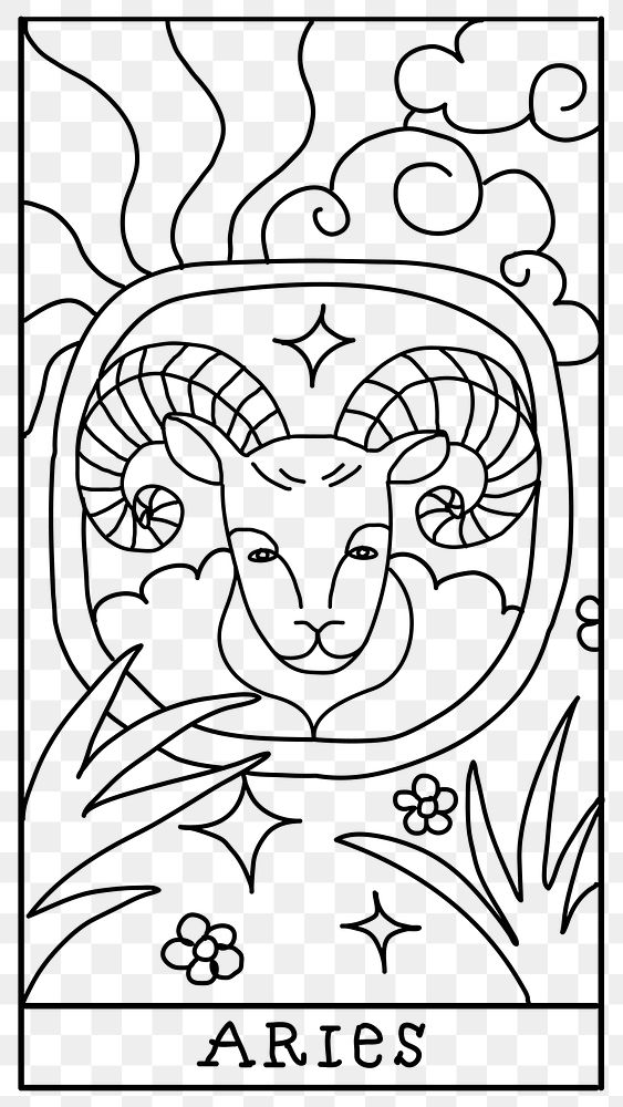 Aries png zodiac tarot card line art