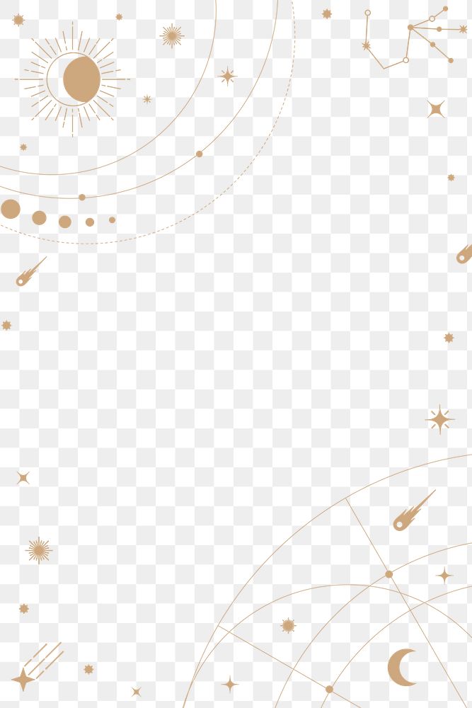 Gold celestial png frame, simple sky element for planner, transparent background