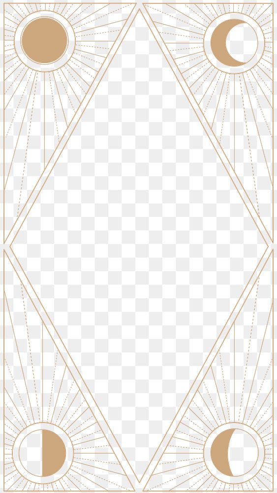 Tarot png frame, gold line art style for journal decoration, transparent background