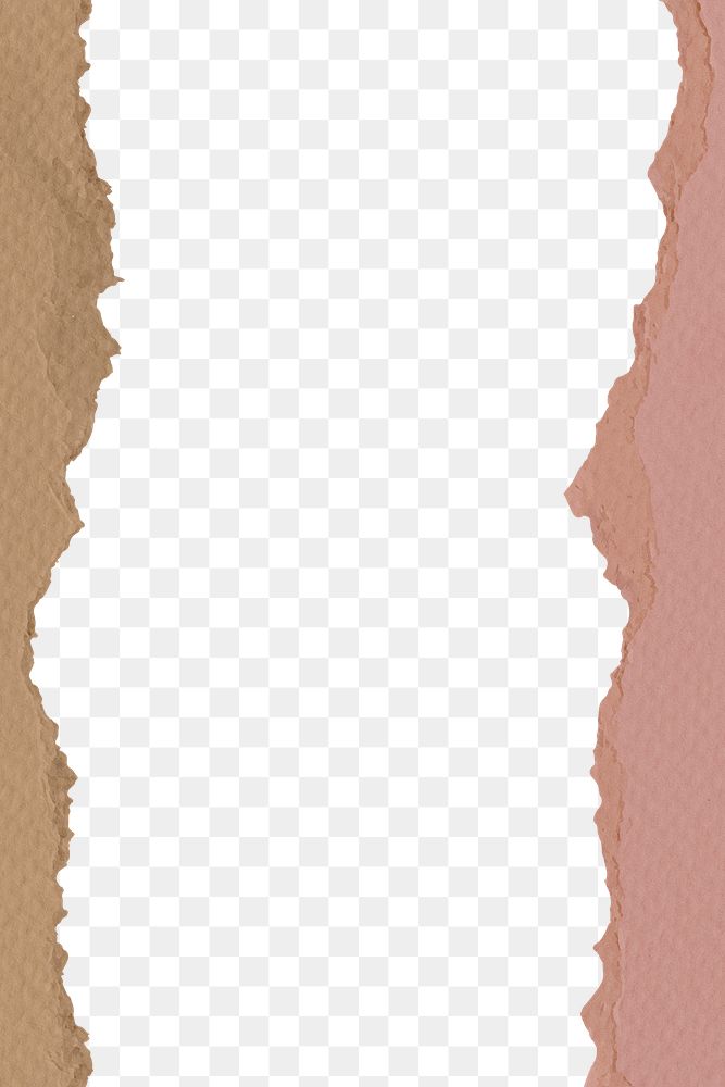 Brown paper png border, transparent background, ripped texture in pastel