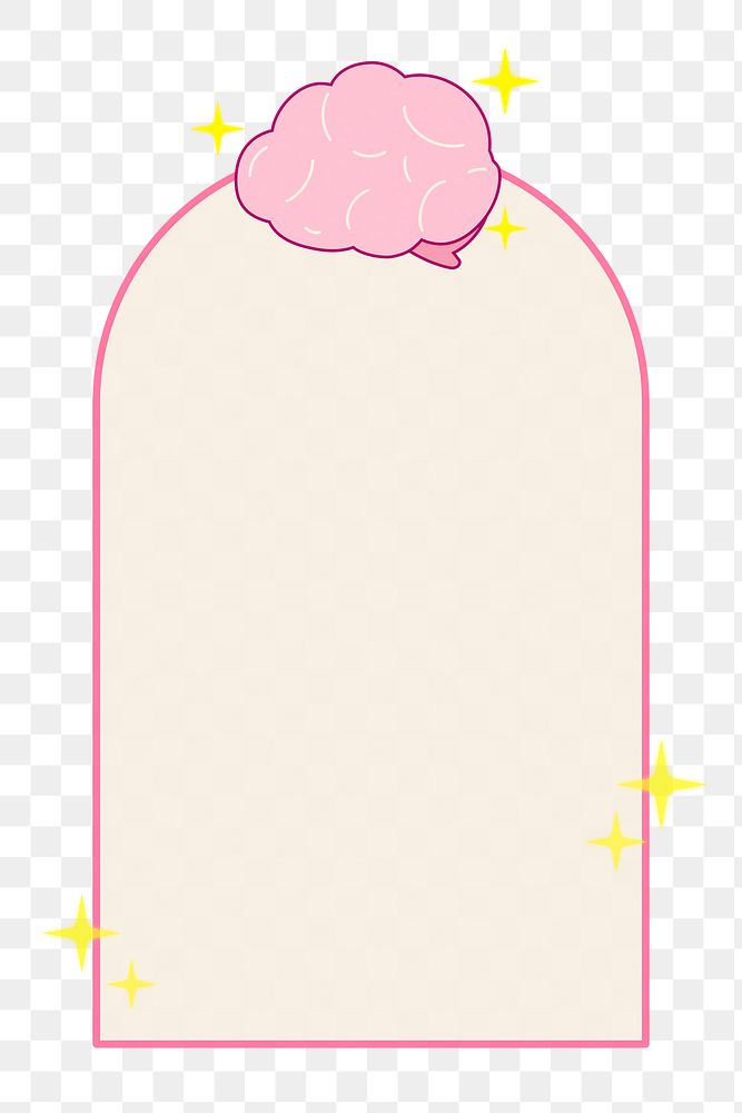 Cute png sticker frame, pink brain illustration transparent background