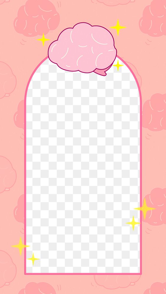 Cute pink png frame, brain illustration transparent background