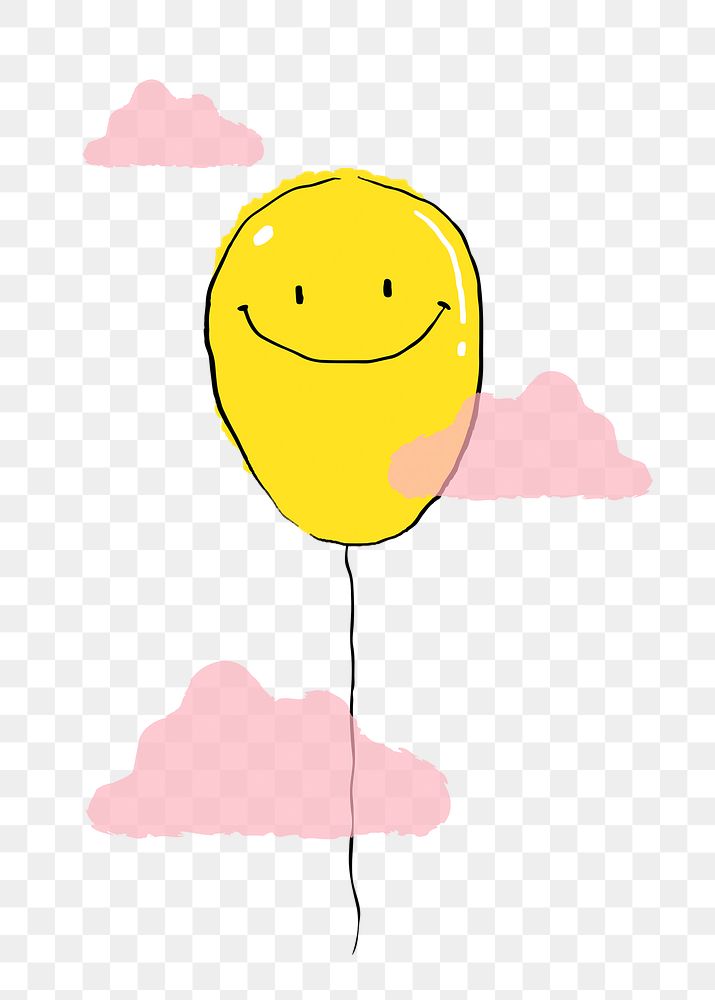 Smiley balloon & cloud png, cute drawing illustration, transparent background