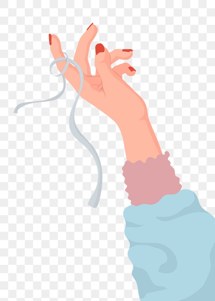 Woman hand png sticker, blue ribbon, people illustration design