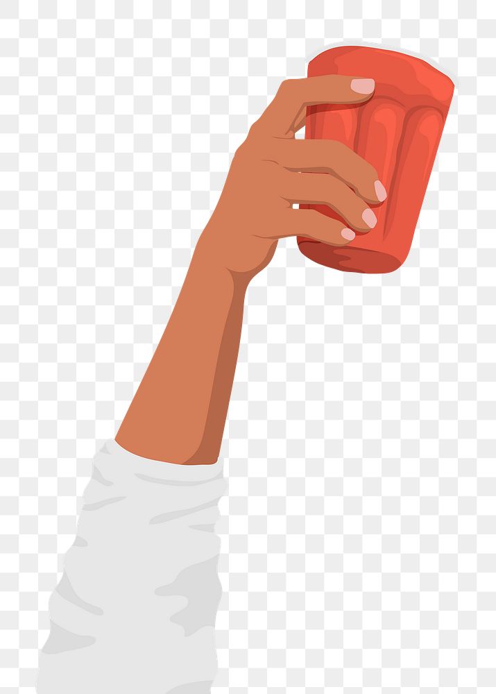 Red party cup png sticker, held by hand, drink illustration design