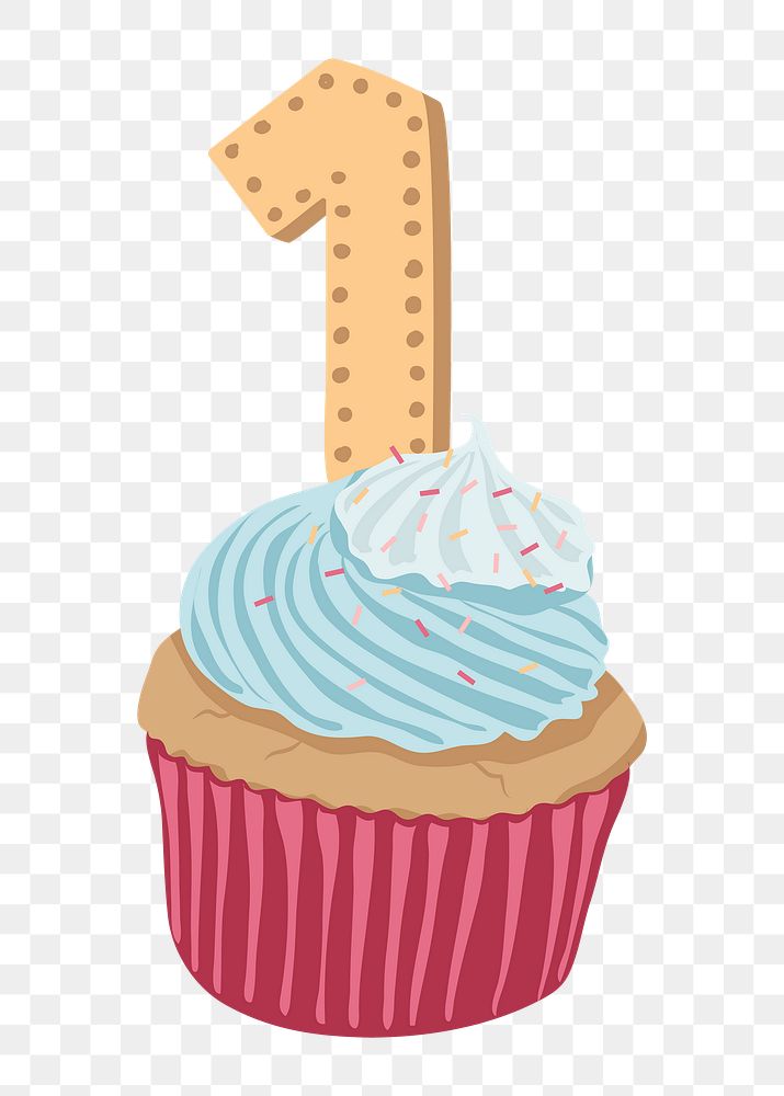 Cupcake png, birthday party sticker, food illustration