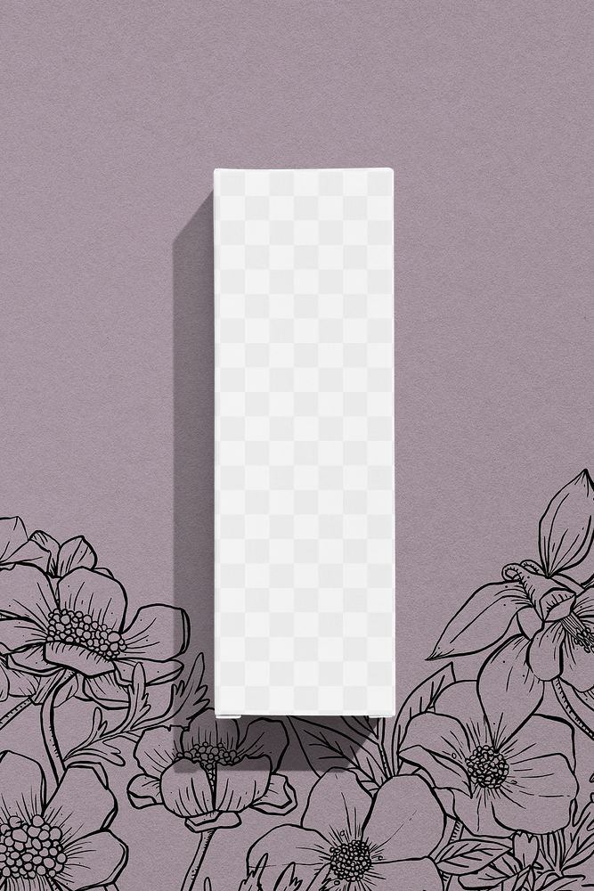 Beauty product packaging png mockup, hand drawn flower design
