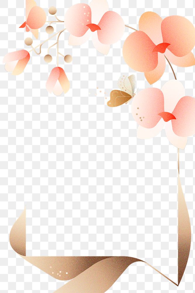 Flat pink png flower design border, transparent background, aesthetic design