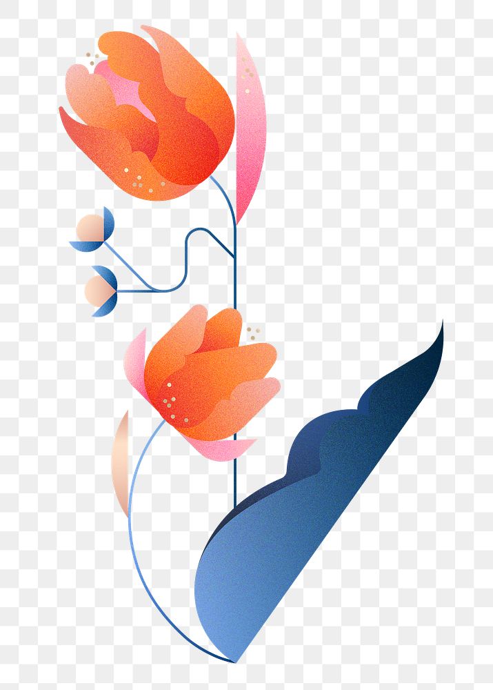Flat orange png flower design sticker, transparent background, aesthetic design