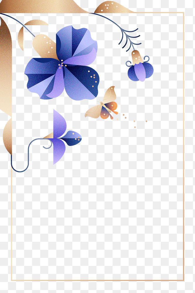 Graphic purple png flower design frame, transparent background, aesthetic design
