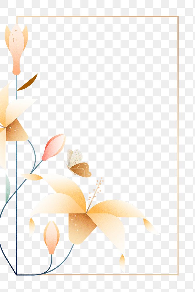 Graphic blooming lilies png flower design frame, transparent background, aesthetic design