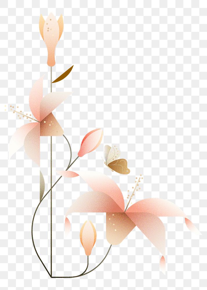 Pink lilies png nature sticker, geometric design element