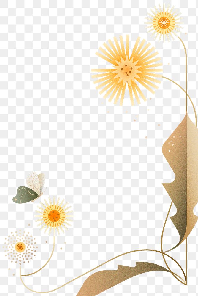Aesthetic geometric dandelion png, flower design border element, transparent background