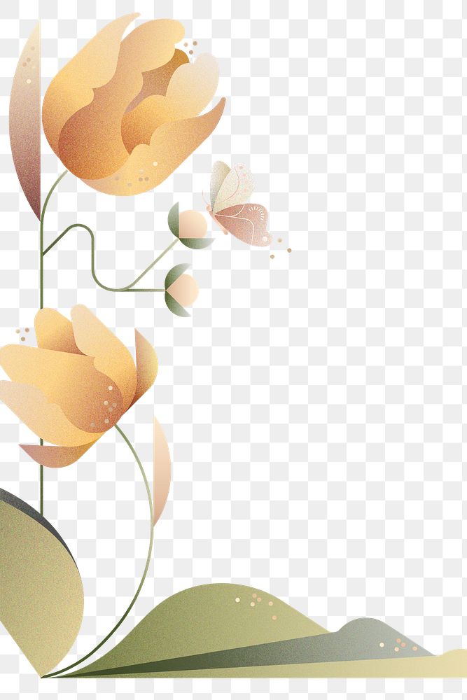 Yellow tulips border png, aesthetic botanical sticker design, transparent background