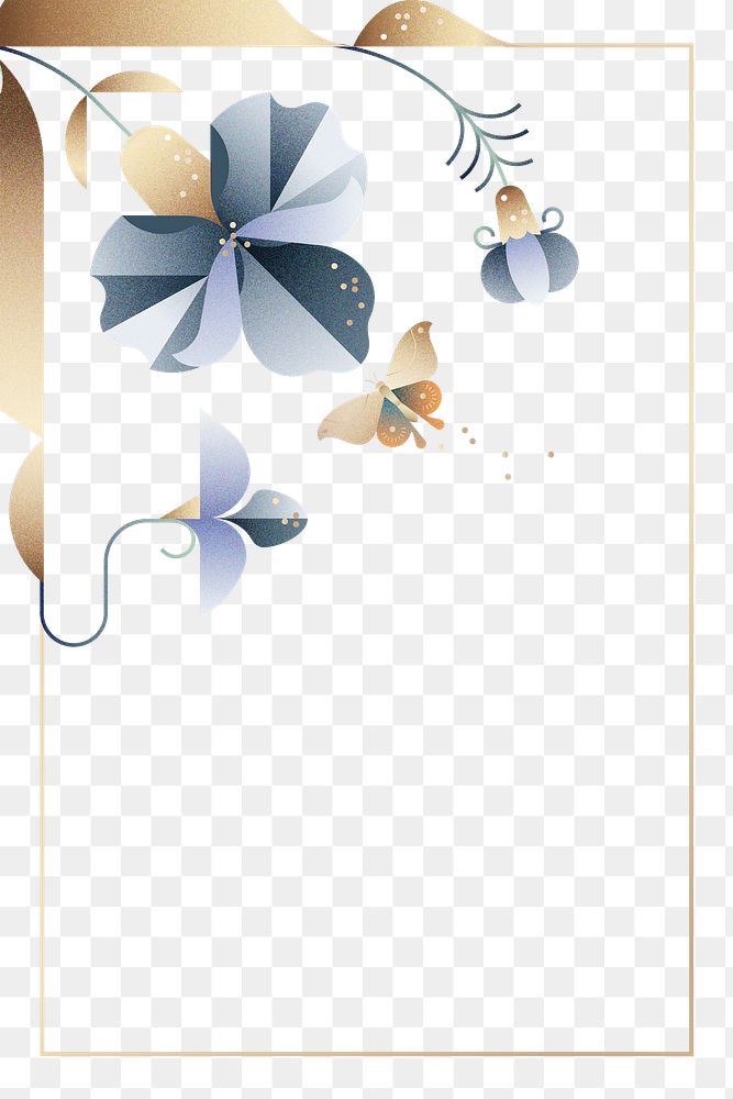 Png blue Irises frame, botanical sticker design, transparent background