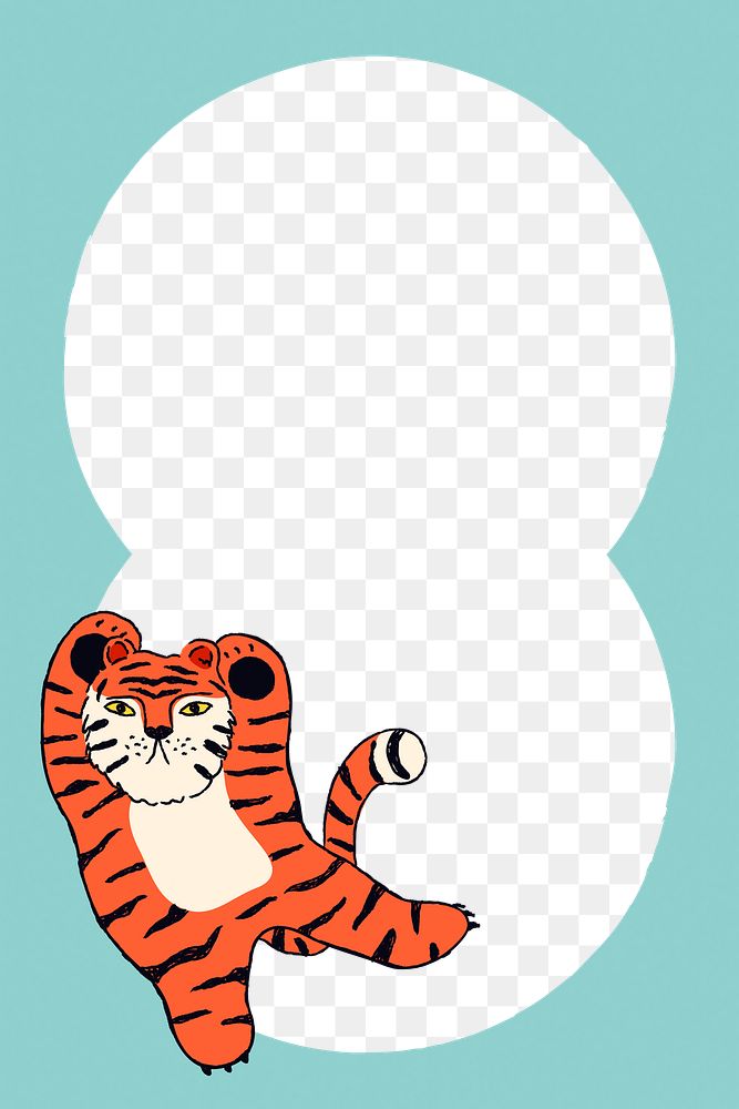 Chinese tiger png frame, transparent background in blue