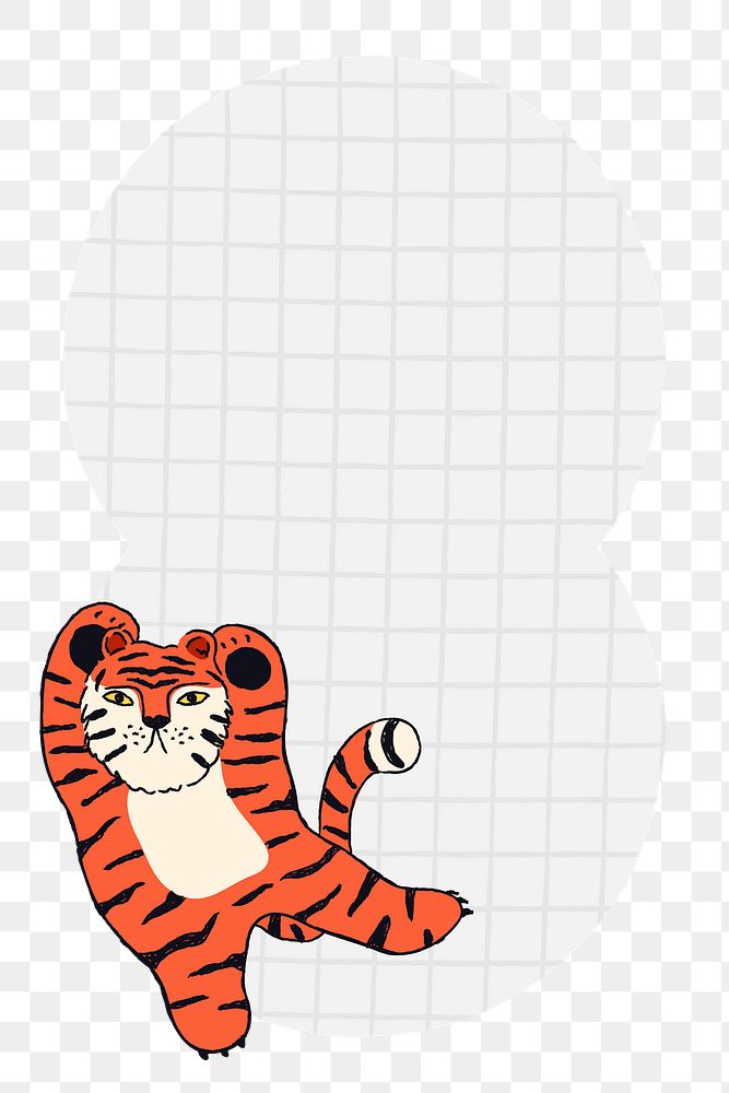 Chinese tiger png frame, grid sticker on transparent background