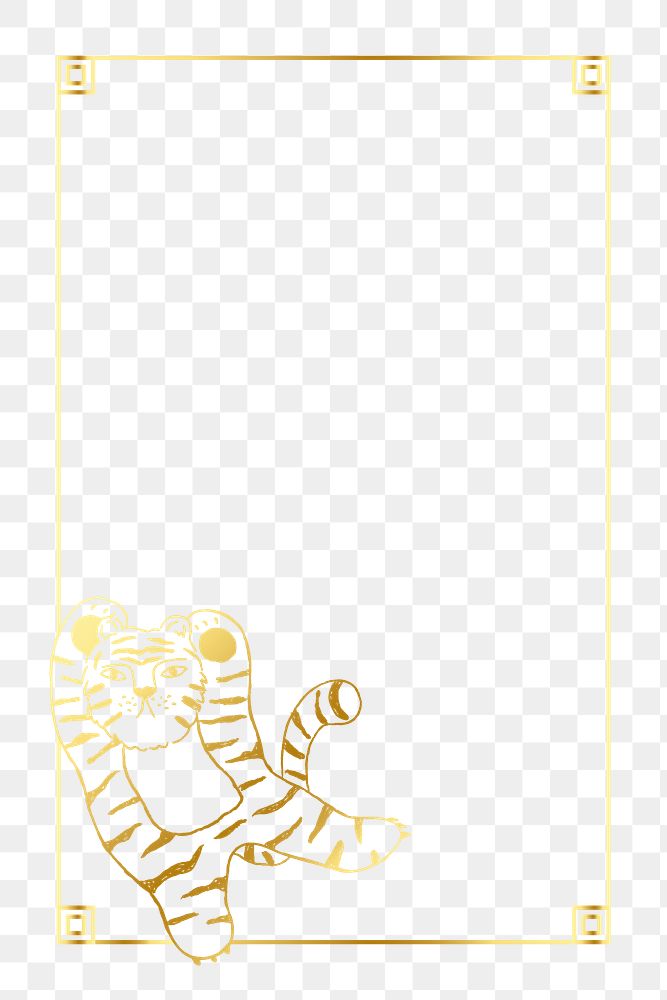 Gold tiger png frame, transparent background, Chinese New Year celebration
