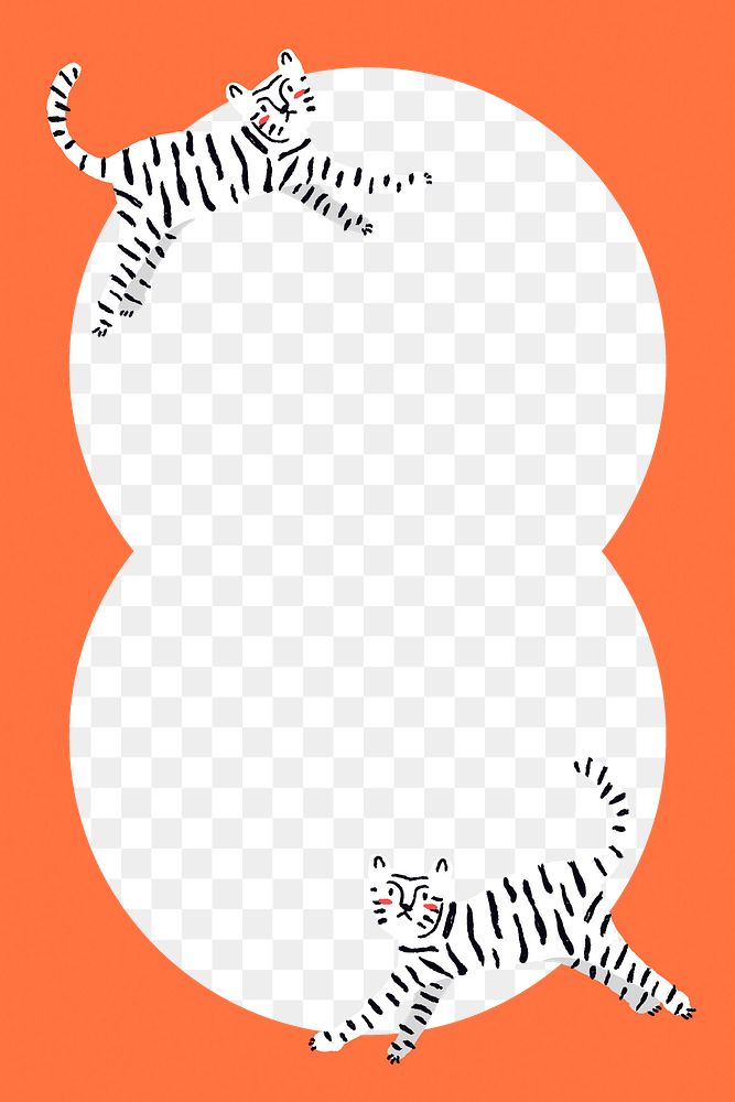 Tiger circle png frame, transparent background, green animal doodle