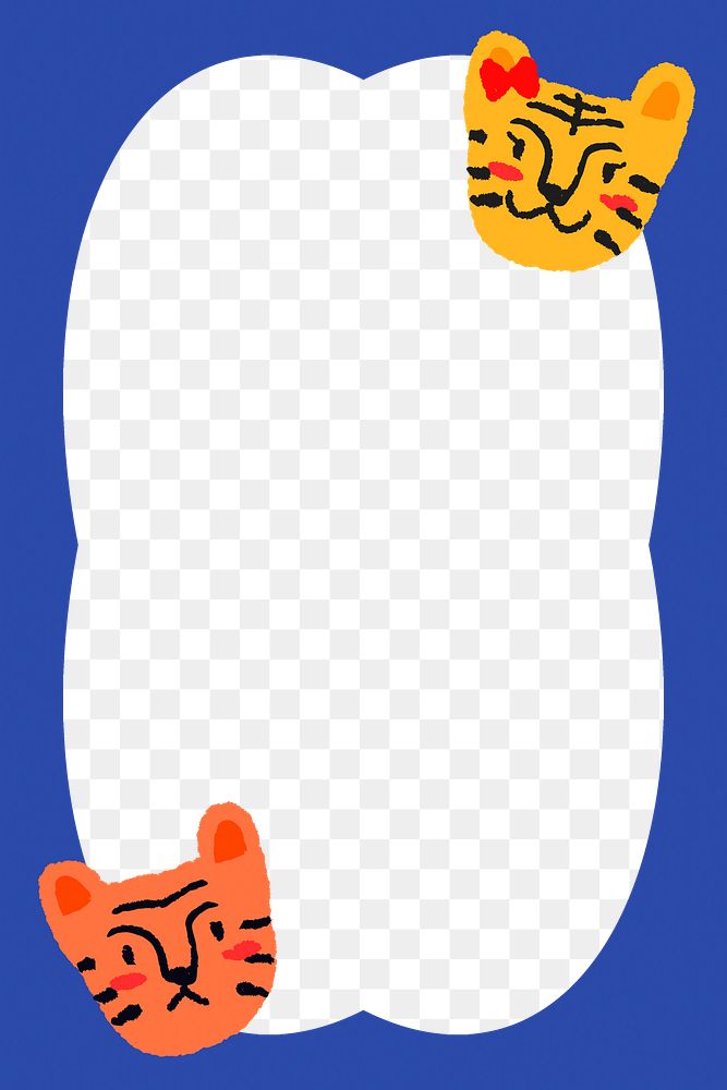 Cute tiger png frame, transparent background, blue animal illustration