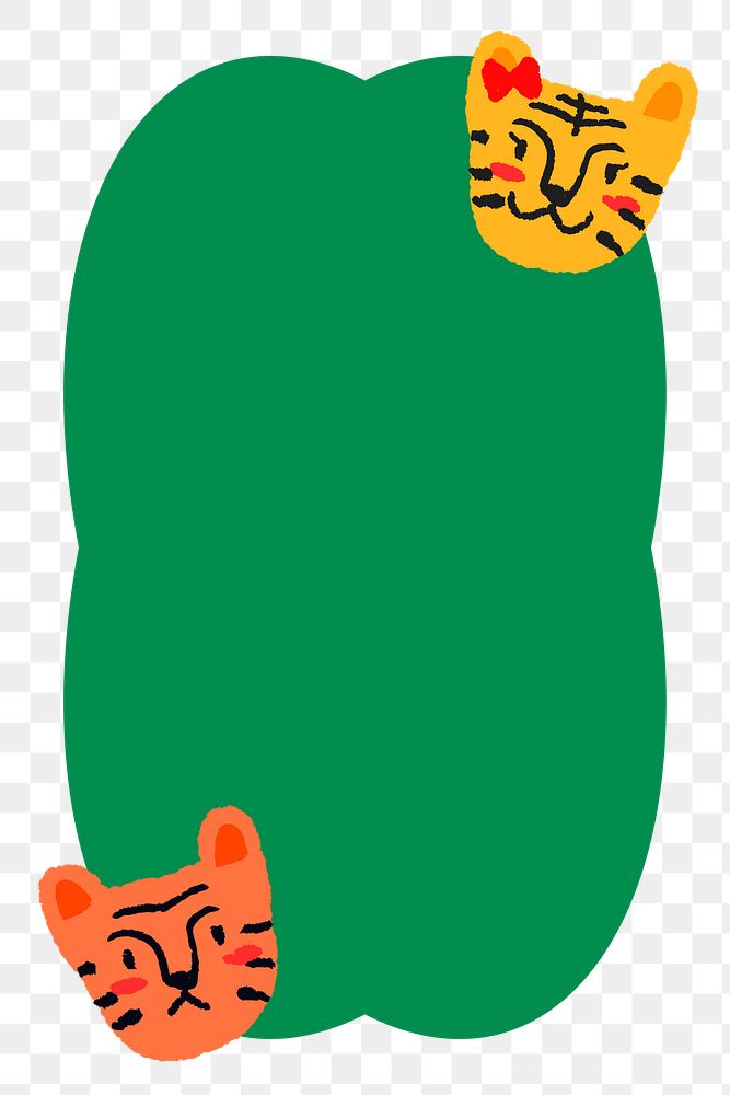 Cute tiger png frame sticker, green animal on transparent background